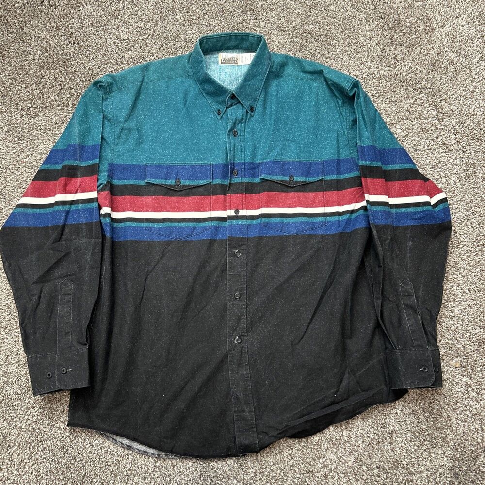 Express Riders Mens Shirt Western Cowboy Aztec Rodeo Long Sleeve XL Vintage